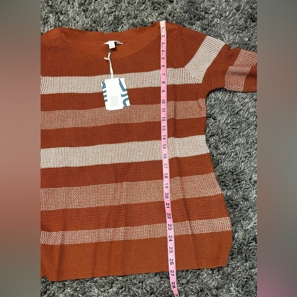 Market & Spruce Tawnee Cotton Blend Rust & White Stripe Waffle Sweater - Picture 6 of 7